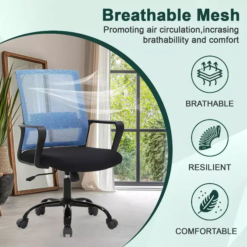 Silla de oficina de malla con soporte lumbar y giro de 360° – Negro / Azul / Gris / Rosa / Blanco, 1 persona
