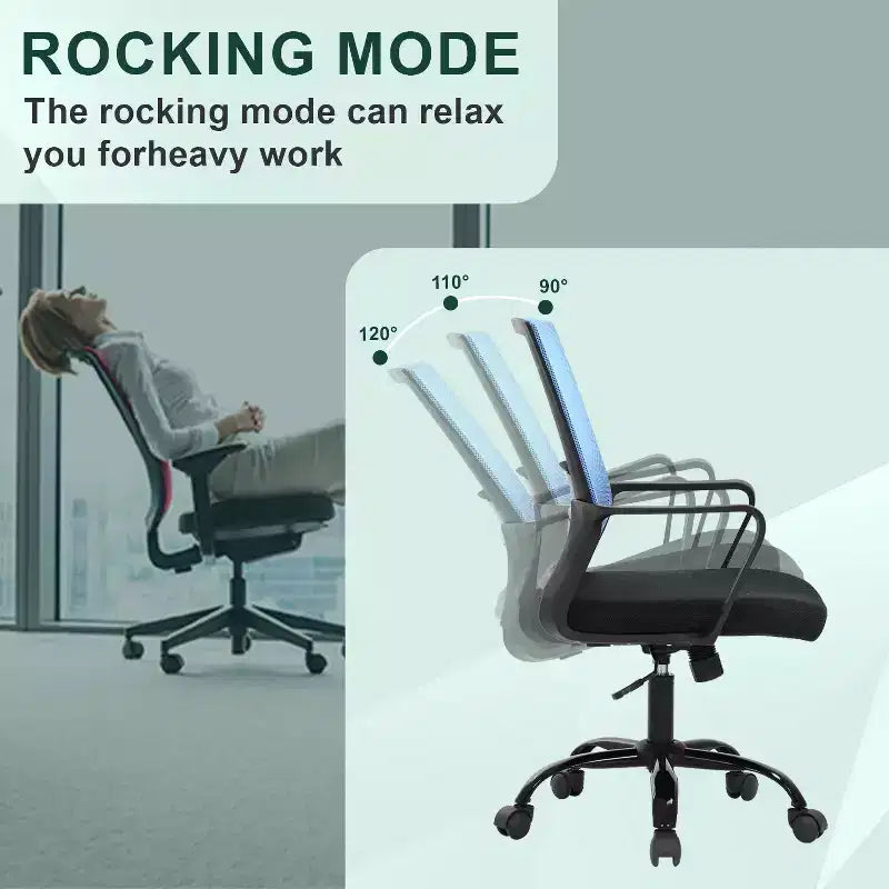Silla de oficina de malla con soporte lumbar y giro de 360° – Negro / Azul / Gris / Rosa / Blanco, 1 persona