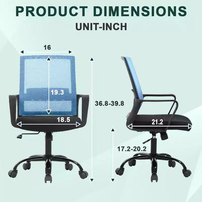 Silla de oficina de malla con soporte lumbar y giro de 360° – Negro / Azul / Gris / Rosa / Blanco, 1 persona