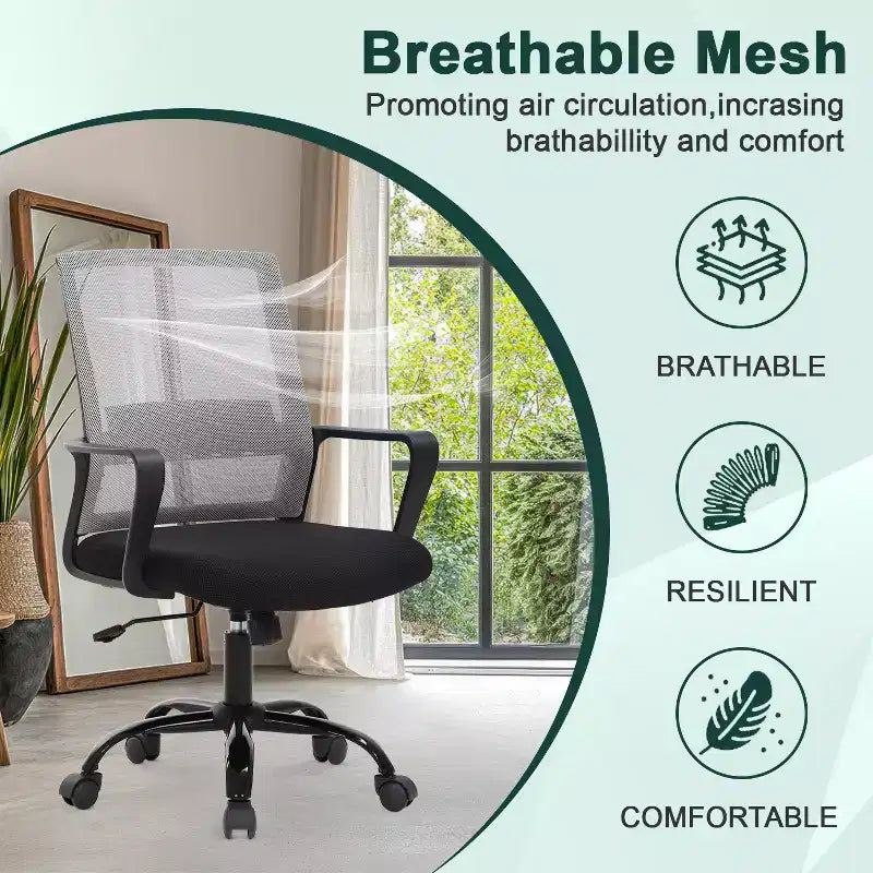 Silla de oficina de malla con soporte lumbar y giro de 360° – Negro / Azul / Gris / Rosa / Blanco, 1 persona