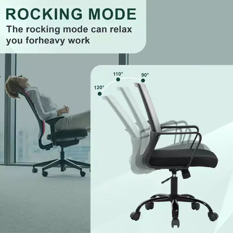 Silla de oficina de malla con soporte lumbar y giro de 360° – Negro / Azul / Gris / Rosa / Blanco, 1 persona