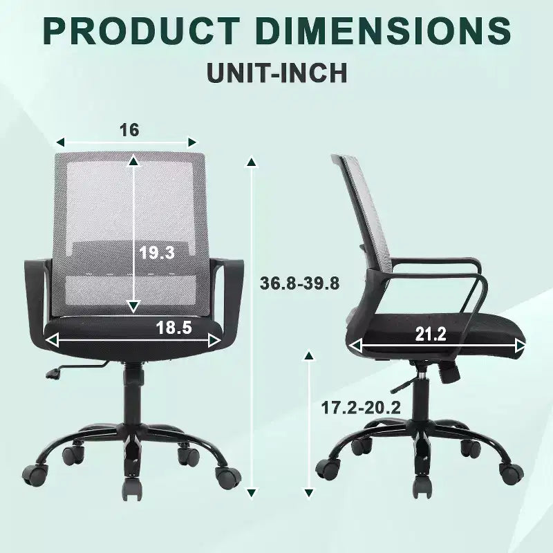 Silla de oficina de malla con soporte lumbar y giro de 360° – Negro / Azul / Gris / Rosa / Blanco, 1 persona