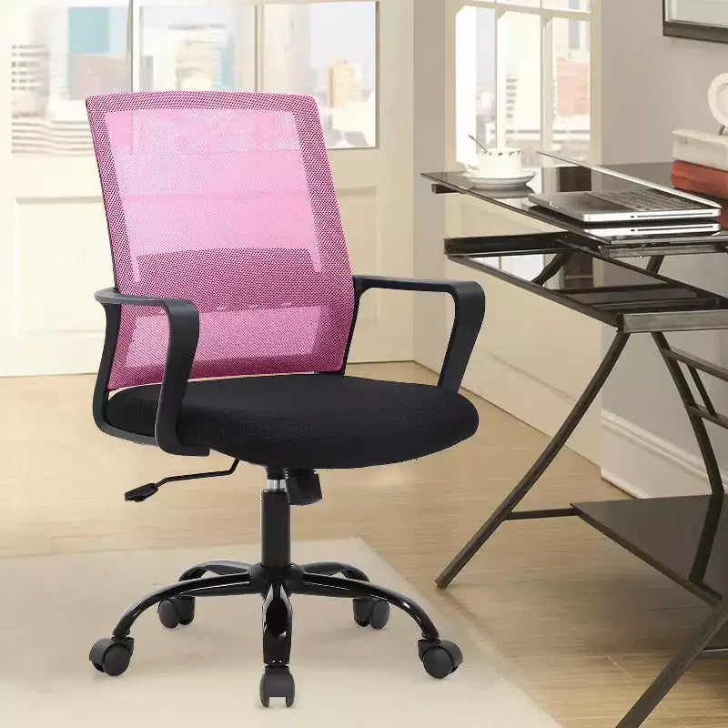 Silla de oficina de malla con soporte lumbar y giro de 360° – Negro / Azul / Gris / Rosa / Blanco, 1 persona