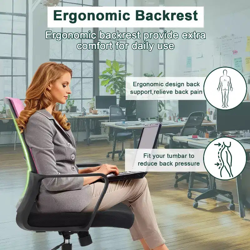 Silla de oficina de malla con soporte lumbar y giro de 360° – Negro / Azul / Gris / Rosa / Blanco, 1 persona
