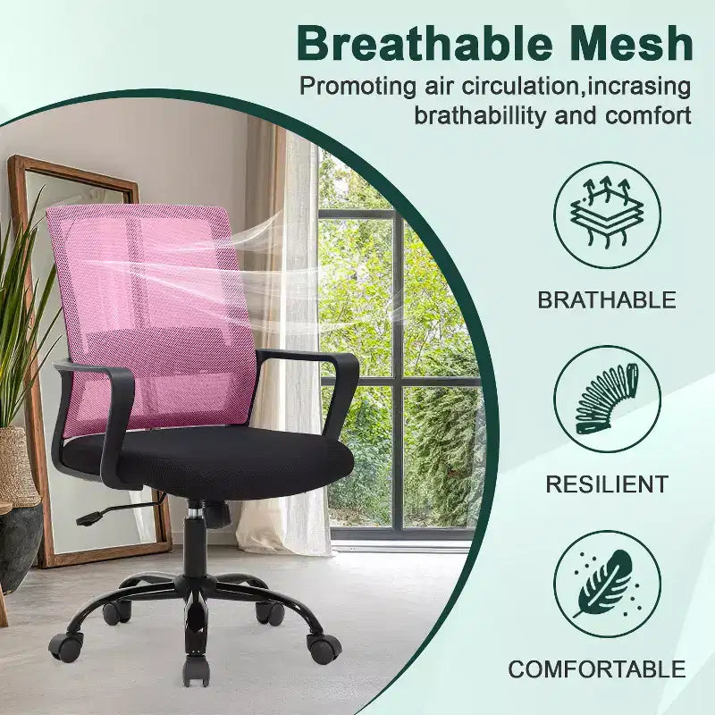 Silla de oficina de malla con soporte lumbar y giro de 360° – Negro / Azul / Gris / Rosa / Blanco, 1 persona