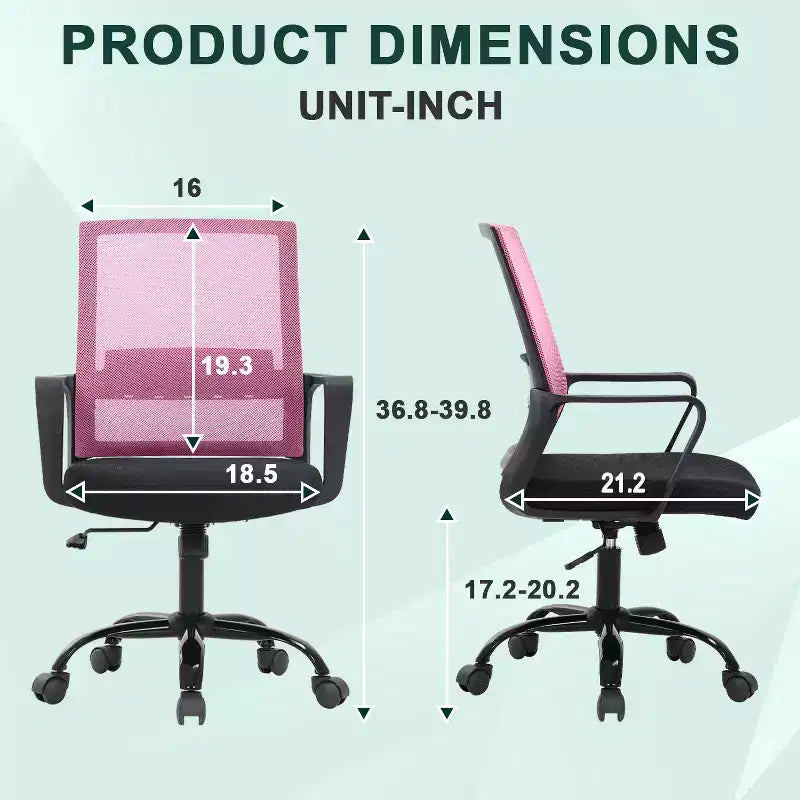 Silla de oficina de malla con soporte lumbar y giro de 360° – Negro / Azul / Gris / Rosa / Blanco, 1 persona
