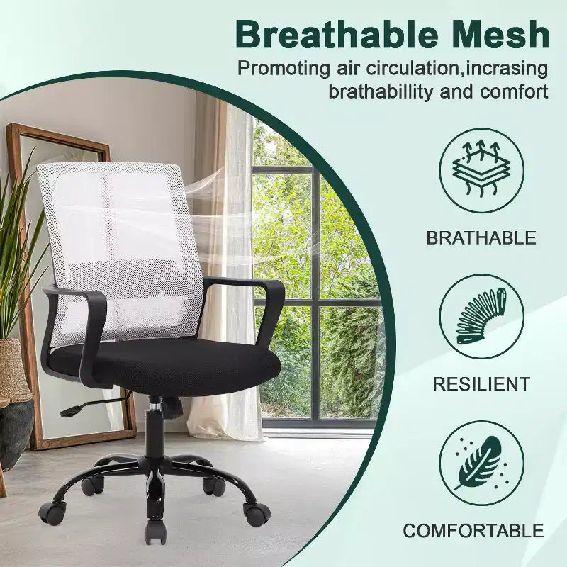Silla de oficina de malla con soporte lumbar y giro de 360° – Negro / Azul / Gris / Rosa / Blanco, 1 persona