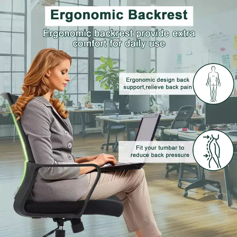 Silla de oficina de malla con soporte lumbar y giro de 360° – Negro / Azul / Gris / Rosa / Blanco, 1 persona