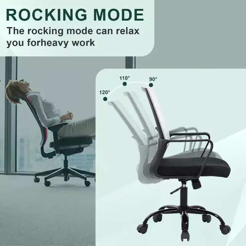 Silla de oficina de malla con soporte lumbar y giro de 360° – Negro / Azul / Gris / Rosa / Blanco, 1 persona