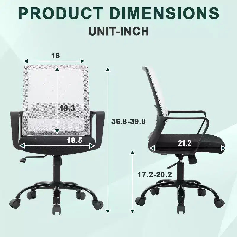 Silla de oficina de malla con soporte lumbar y giro de 360° – Negro / Azul / Gris / Rosa / Blanco, 1 persona