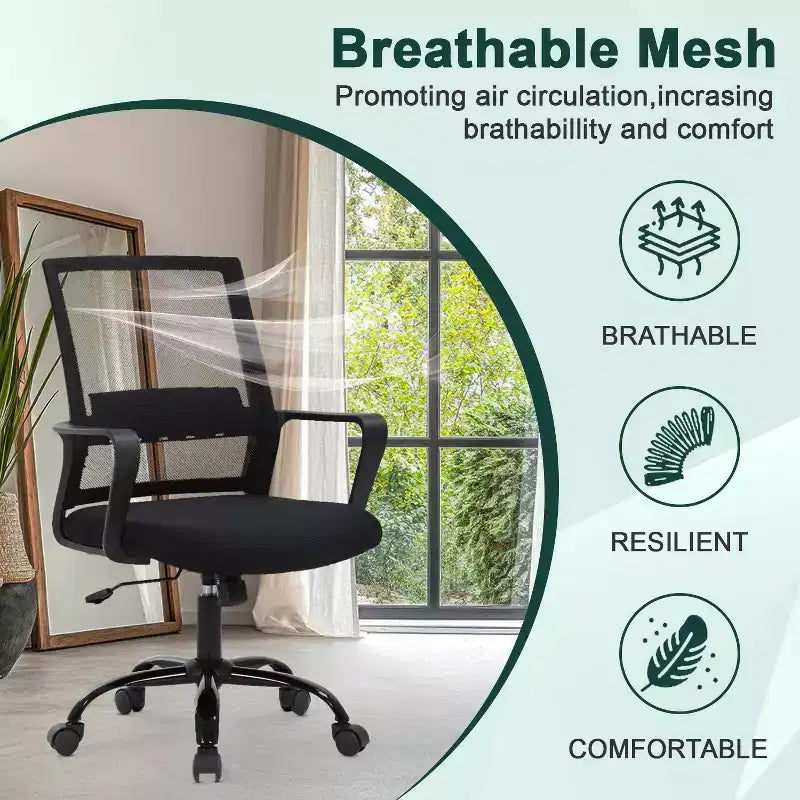 Silla de oficina de malla con soporte lumbar y giro de 360° – Negro / Azul / Gris / Rosa / Blanco, 1 persona
