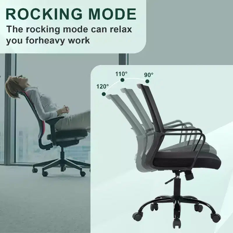 Silla de oficina de malla con soporte lumbar y giro de 360° – Negro / Azul / Gris / Rosa / Blanco, 1 persona