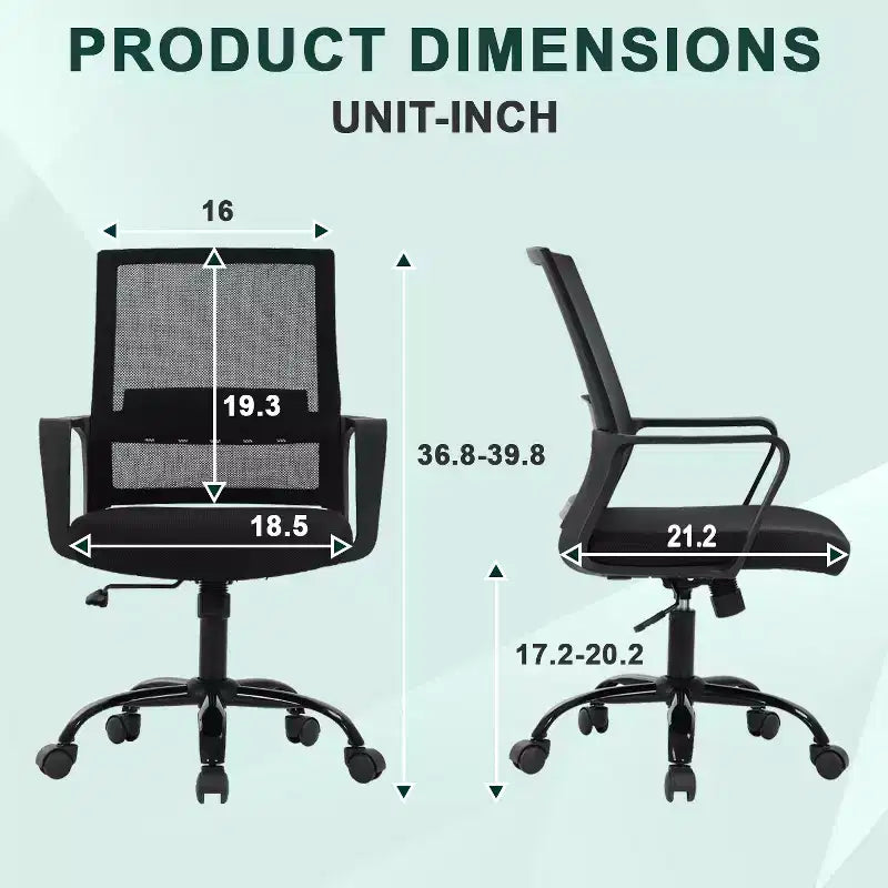 Silla de oficina de malla con soporte lumbar y giro de 360° – Negro / Azul / Gris / Rosa / Blanco, 1 persona