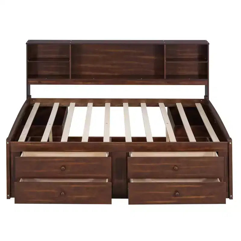 Cama Capitán/Sofá Cama Antiguo Marrón Tamaño Completo, Cajones de Almacenamiento y Estantes, Capacidad 1 persona