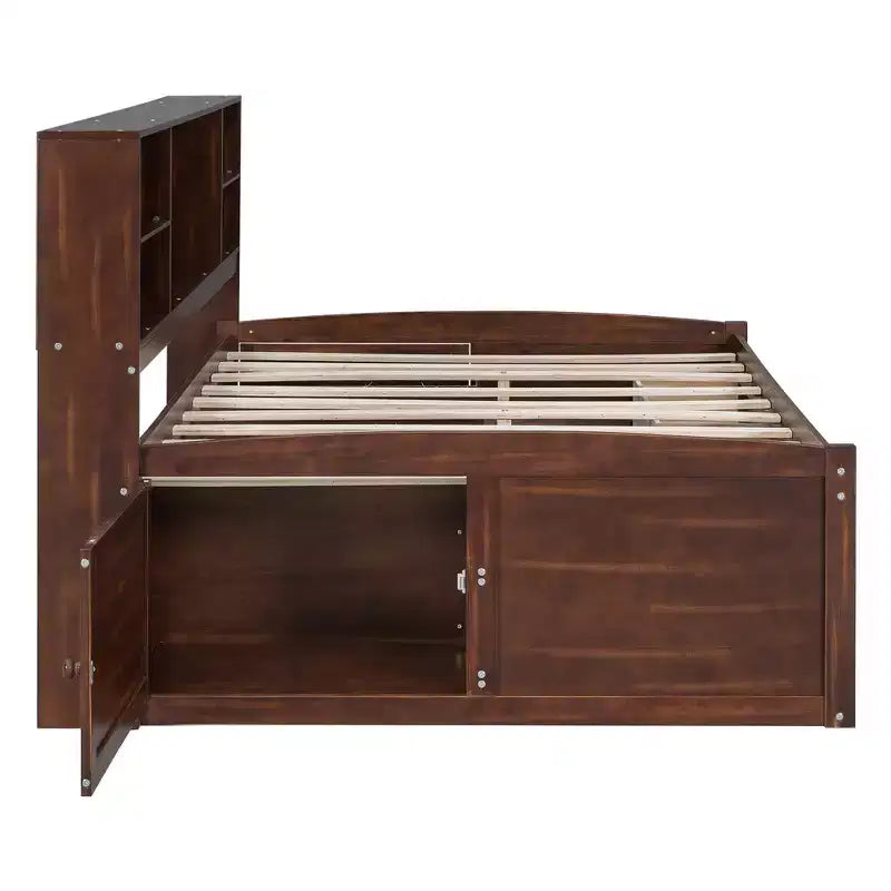 Cama Capitán/Sofá Cama Antiguo Marrón Tamaño Completo, Cajones de Almacenamiento y Estantes, Capacidad 1 persona