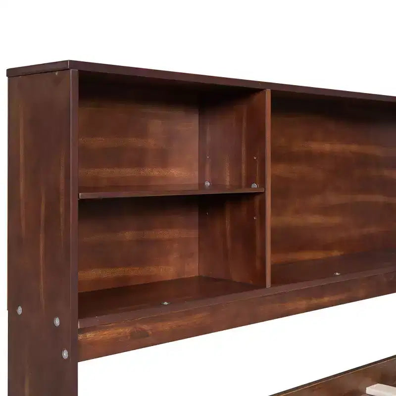Cama Capitán/Sofá Cama Antiguo Marrón Tamaño Completo, Cajones de Almacenamiento y Estantes, Capacidad 1 persona