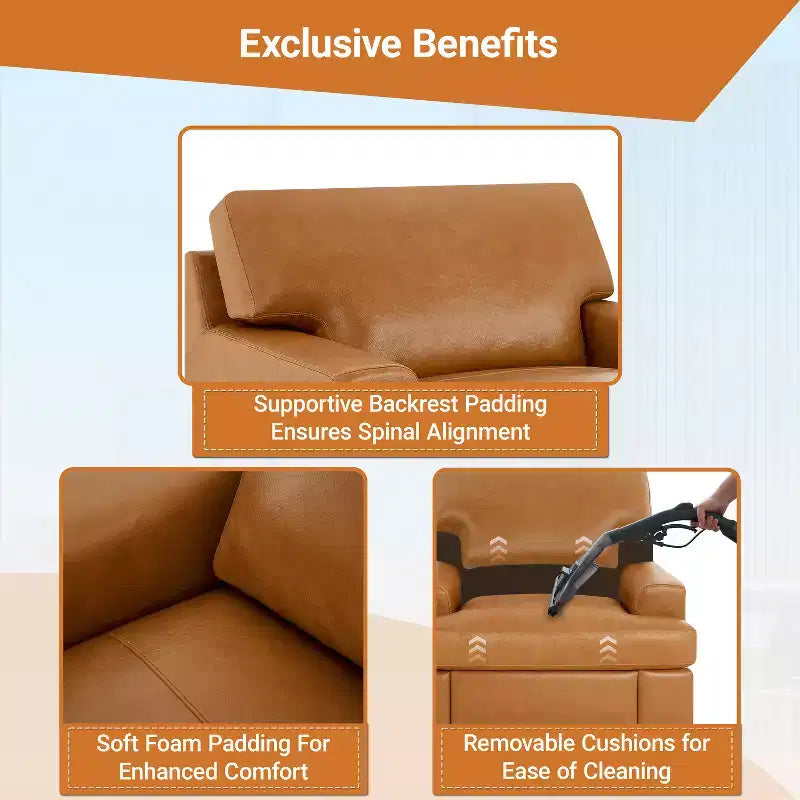Sillón decorativo de piel auténtica color café espresso/marrón claro – Asiento individual, juego de 1 o 2