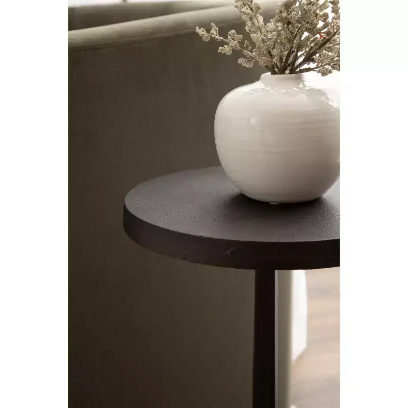 Mesa de bebida pedestal redonda dorada y marrón, 1 persona, 10x10x22 pulgadas