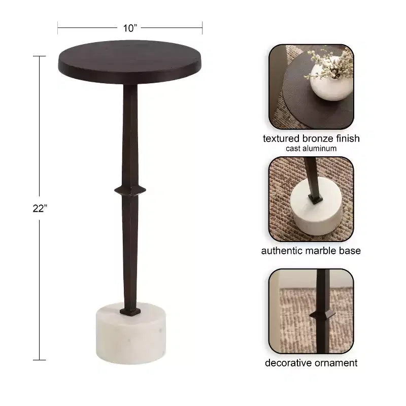 Mesa de bebida pedestal redonda dorada y marrón, 1 persona, 10x10x22 pulgadas