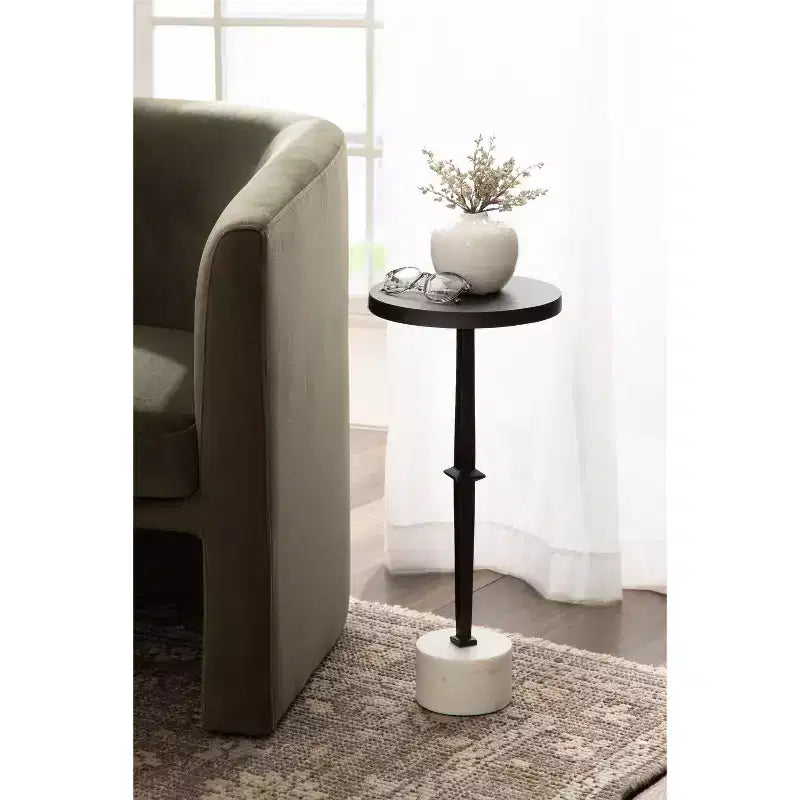 Mesa de bebida pedestal redonda dorada y marrón, 1 persona, 10x10x22 pulgadas