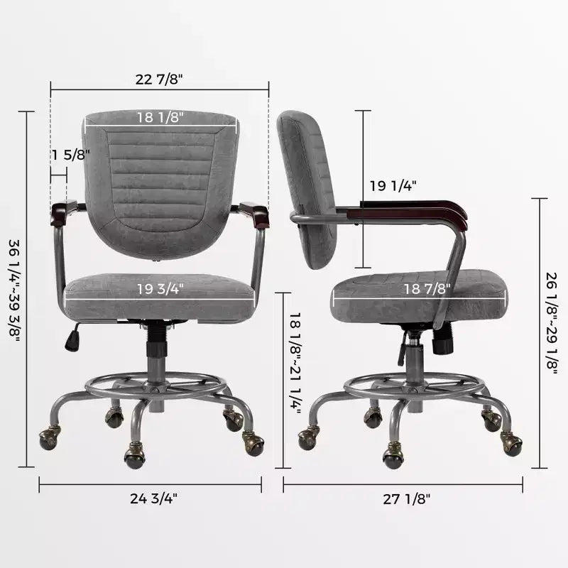 Sillón de oficina giratorio de piel sintética gris, altura ajustable, para 1 persona