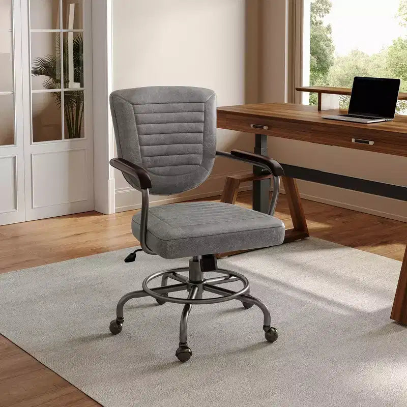 Sillón de oficina giratorio de piel sintética gris, altura ajustable, para 1 persona