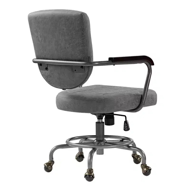 Sillón de oficina giratorio de piel sintética gris, altura ajustable, para 1 persona