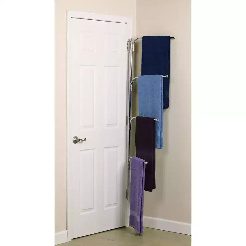 Toallero Giratorio Plateado/Blanco para Colgar en la Puerta, Estilo Familiar de 3 Barras, para 1 a 4 Personas