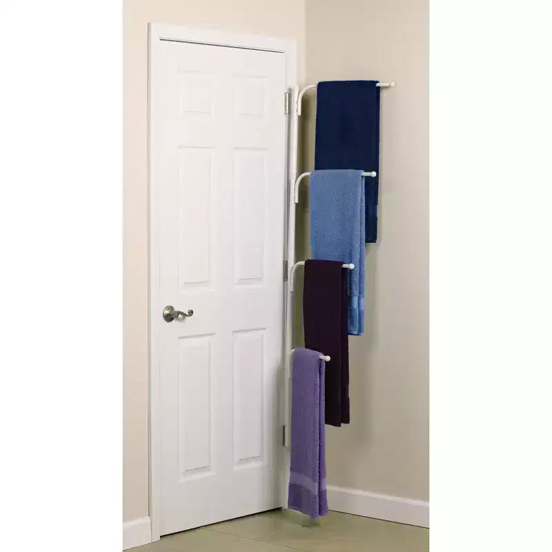 Toallero Giratorio Plateado/Blanco para Colgar en la Puerta, Estilo Familiar de 3 Barras, para 1 a 4 Personas
