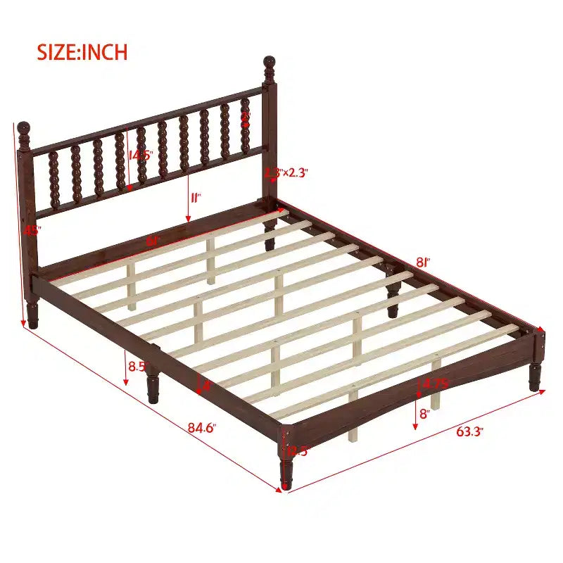 Cama Plataforma de Madera Marrón, Cabecero de Calabaza, Queen, Capacidad 2 personas