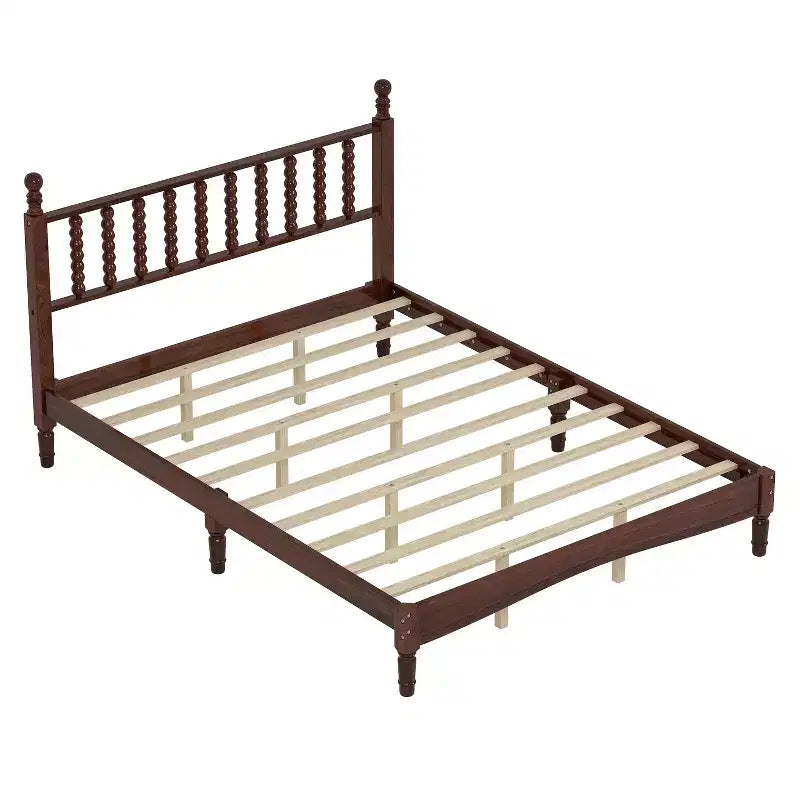 Cama Plataforma de Madera Marrón, Cabecero de Calabaza, Queen, Capacidad 2 personas