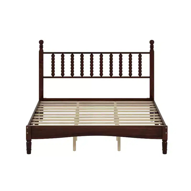 Cama Plataforma de Madera Marrón, Cabecero de Calabaza, Queen, Capacidad 2 personas