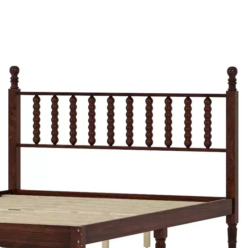 Cama Plataforma de Madera Marrón, Cabecero de Calabaza, Queen, Capacidad 2 personas