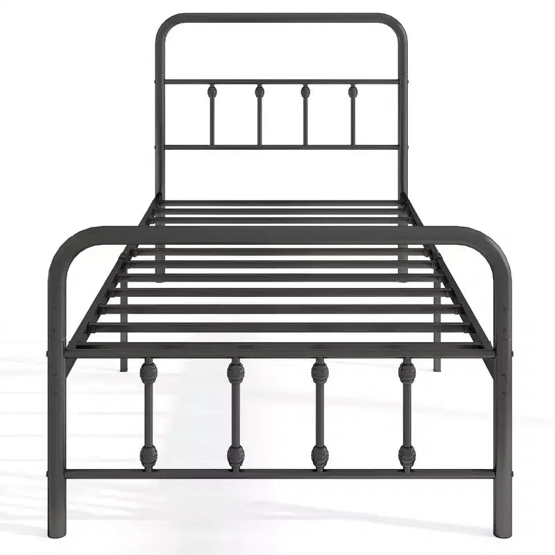 Base de cama de metal victoriana negra con cabecero, 1 persona – Twin/Full/Queen/King