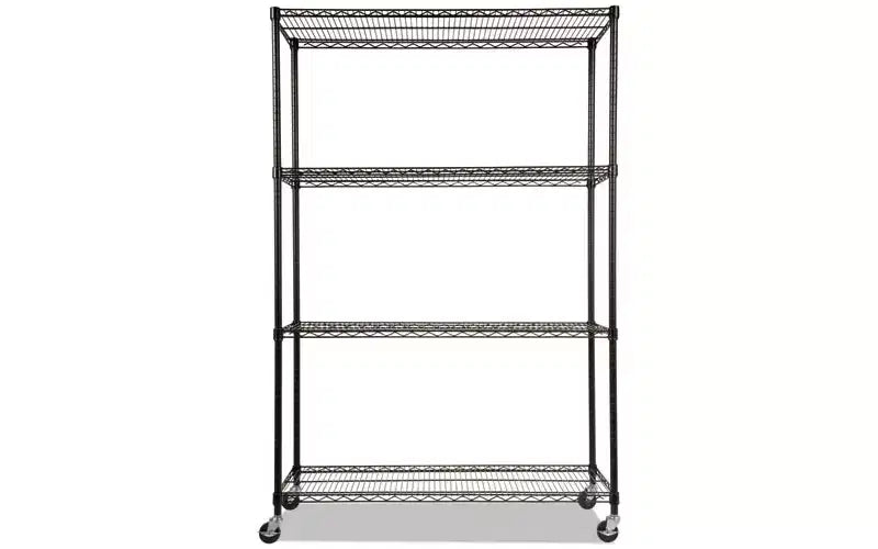 Estantería de alambre negra de 4 baldas con ruedas, 122 cm AN x 46 cm PR x 183 cm AL