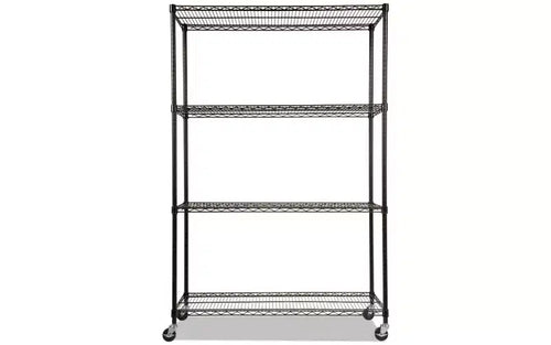 Estantería de alambre negra de 4 baldas con ruedas, 122 cm AN x 46 cm PR x 183 cm AL