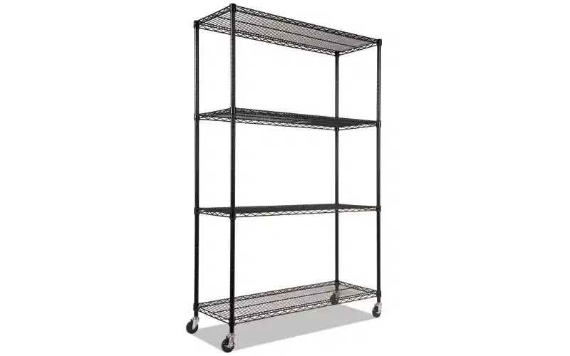 Estantería de alambre negra de 4 baldas con ruedas, 122 cm AN x 46 cm PR x 183 cm AL