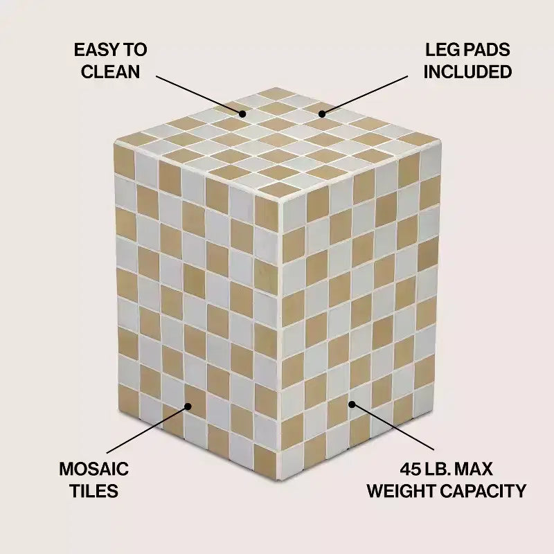 Mesa auxiliar con detalles cuadrados de azulejos de cerámica multicolor, 1 pieza