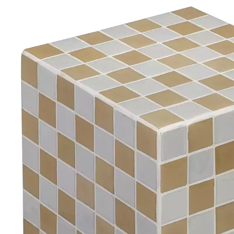 Mesa auxiliar con detalles cuadrados de azulejos de cerámica multicolor, 1 pieza