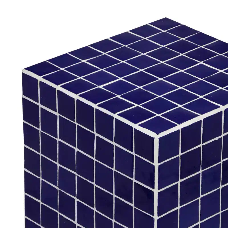 Mesa auxiliar con detalles cuadrados de azulejos de cerámica multicolor, 1 pieza