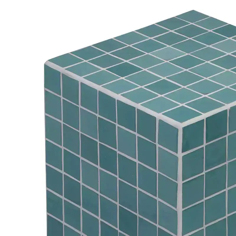 Mesa auxiliar con detalles cuadrados de azulejos de cerámica multicolor, 1 pieza