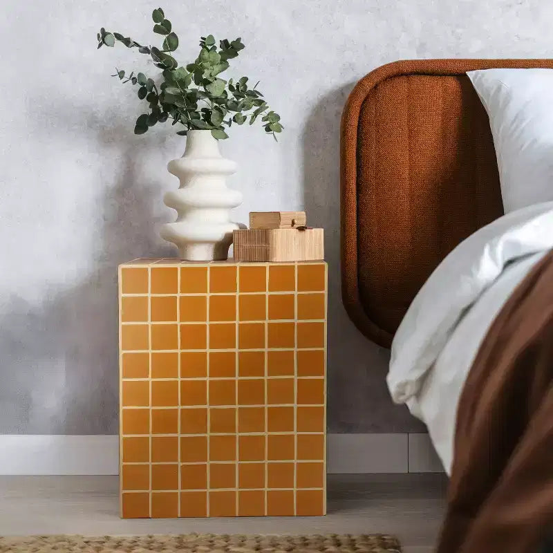 Mesa auxiliar con detalles cuadrados de azulejos de cerámica multicolor, 1 pieza