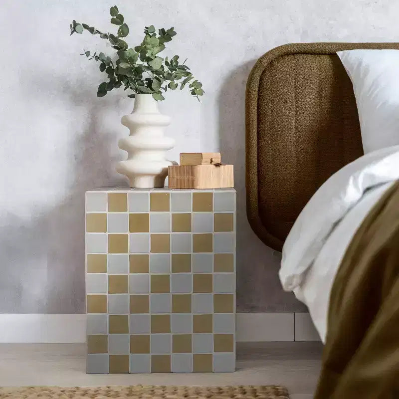 Mesa auxiliar con detalles cuadrados de azulejos de cerámica multicolor, 1 pieza