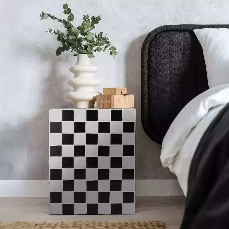 Mesa auxiliar con detalles cuadrados de azulejos de cerámica multicolor, 1 pieza