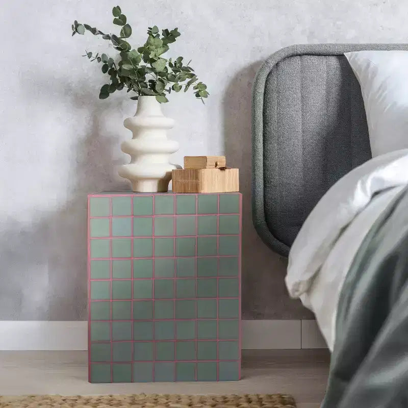 Mesa auxiliar con detalles cuadrados de azulejos de cerámica multicolor, 1 pieza