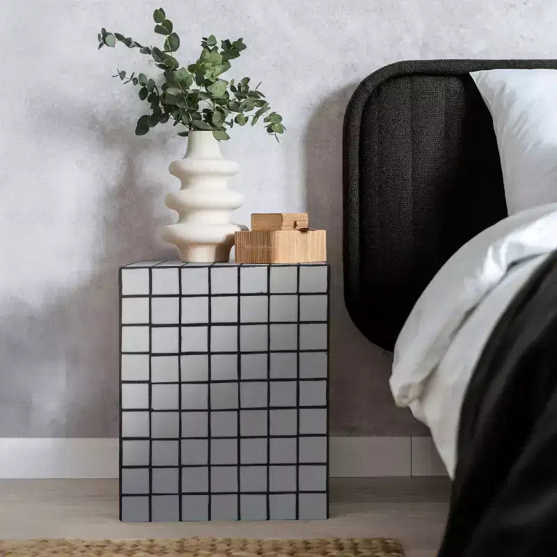 Mesa auxiliar con detalles cuadrados de azulejos de cerámica multicolor, 1 pieza