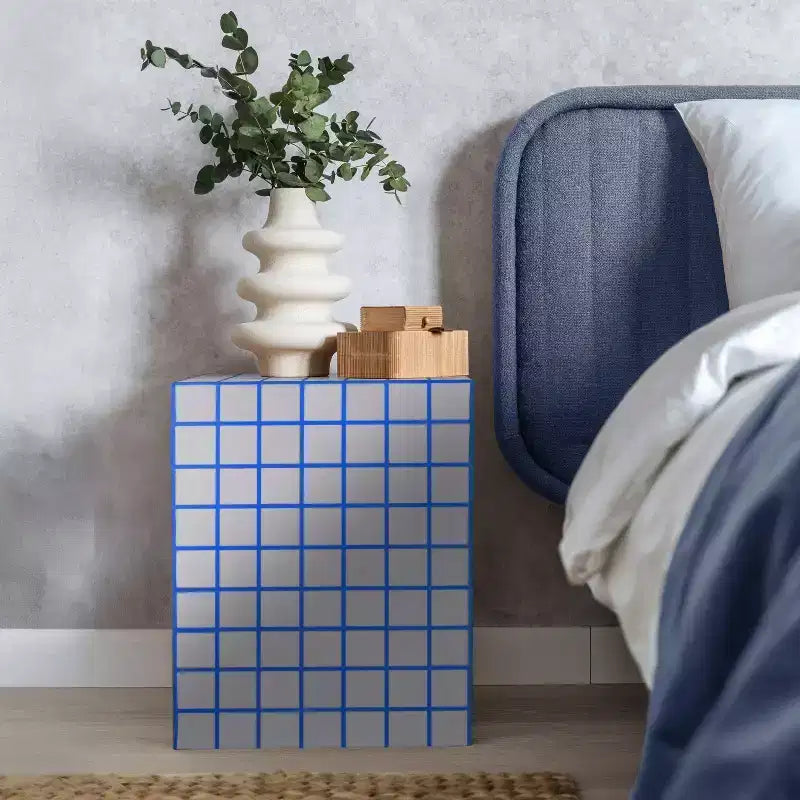 Mesa auxiliar con detalles cuadrados de azulejos de cerámica multicolor, 1 pieza