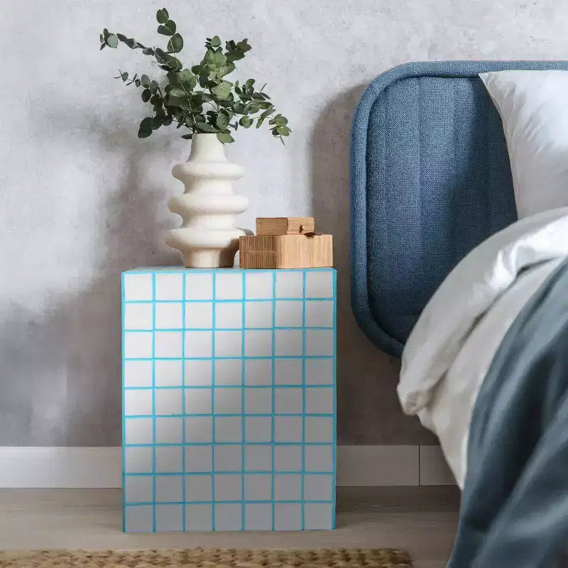 Mesa auxiliar con detalles cuadrados de azulejos de cerámica multicolor, 1 pieza