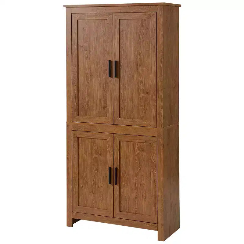 Alacena de despensa de cocina independiente de 4 puertas de roble, 5 estantes ajustables