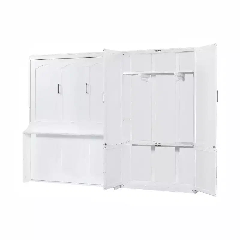 Gris/Blanco, Cama Murphy Plegable con Armario, Queen, 2 personas